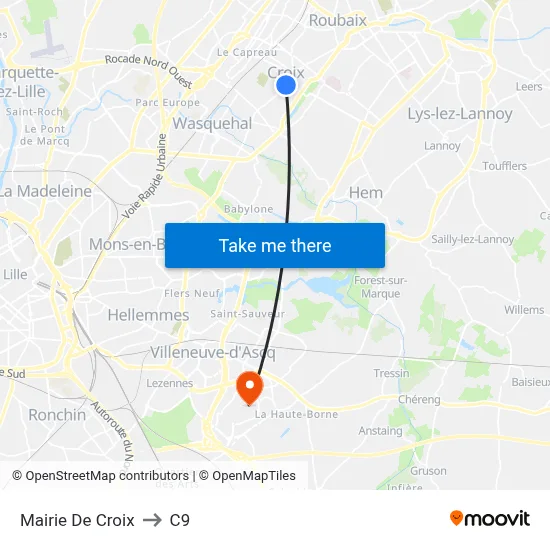 Mairie De Croix to C9 map