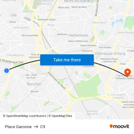 Place Garonne to C9 map