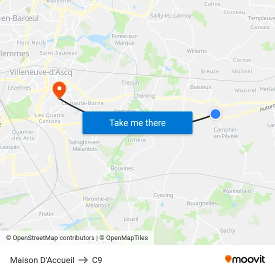 Maison D'Accueil to C9 map
