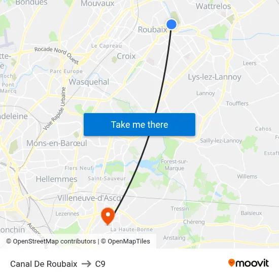 Canal De Roubaix to C9 map