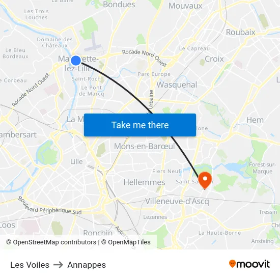 Les Voiles to Annappes map