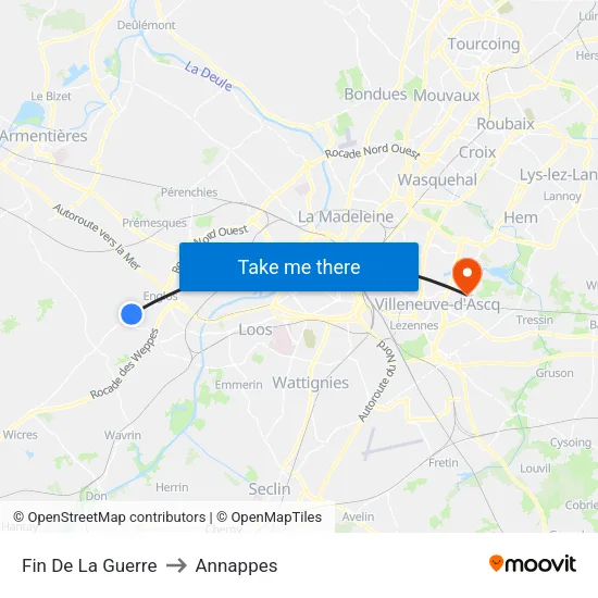 Fin De La Guerre to Annappes map