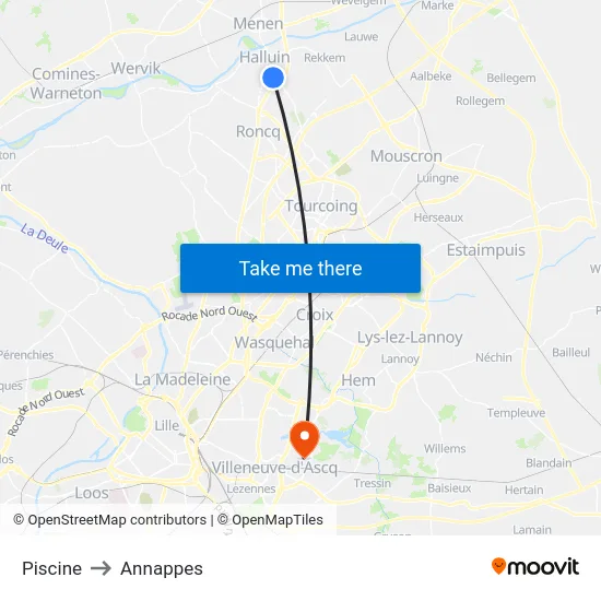 Piscine to Annappes map