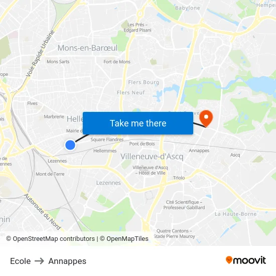 Ecole to Annappes map