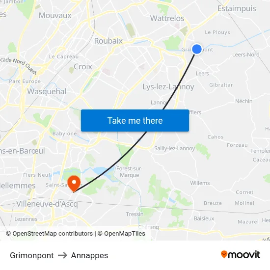 Grimonpont to Annappes map