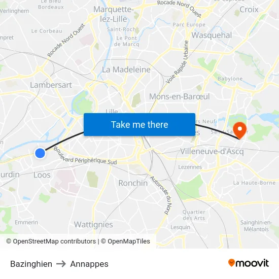 Bazinghien to Annappes map