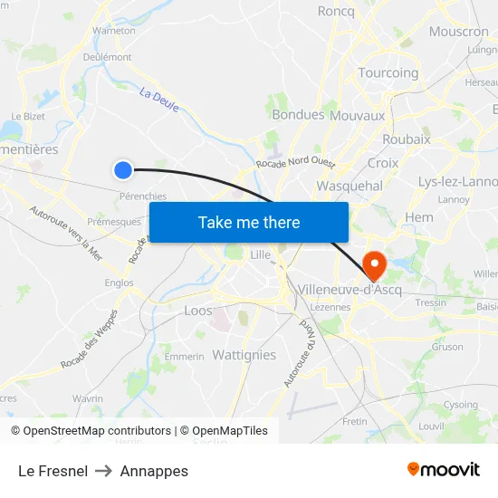 Le Fresnel to Annappes map