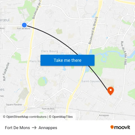 Fort De Mons to Annappes map