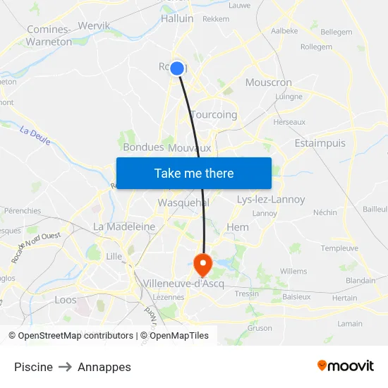 Piscine to Annappes map