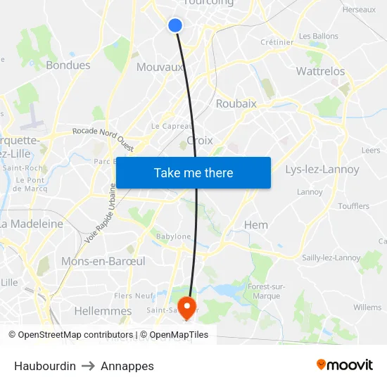 Haubourdin to Annappes map