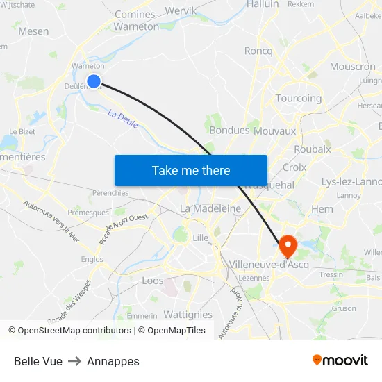 Belle Vue to Annappes map
