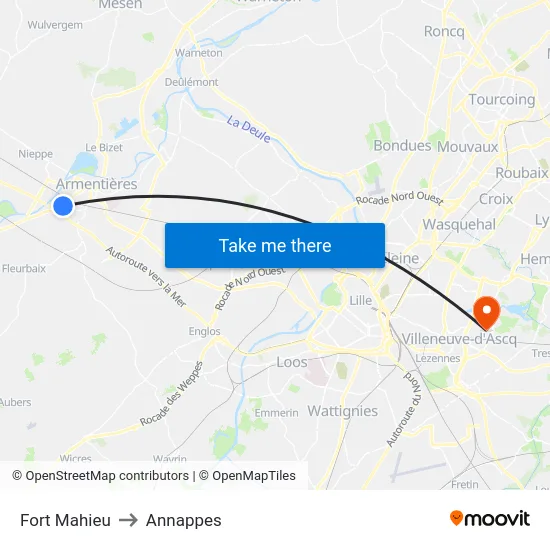 Fort Mahieu to Annappes map