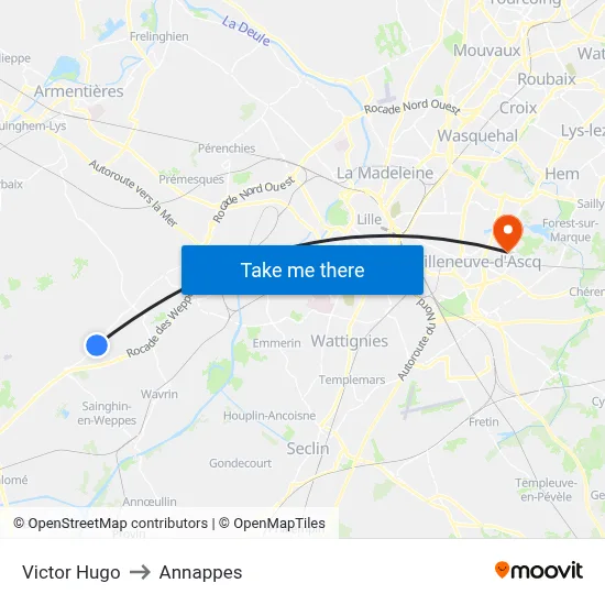 Victor Hugo to Annappes map
