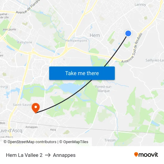 Hem La Vallee 2 to Annappes map