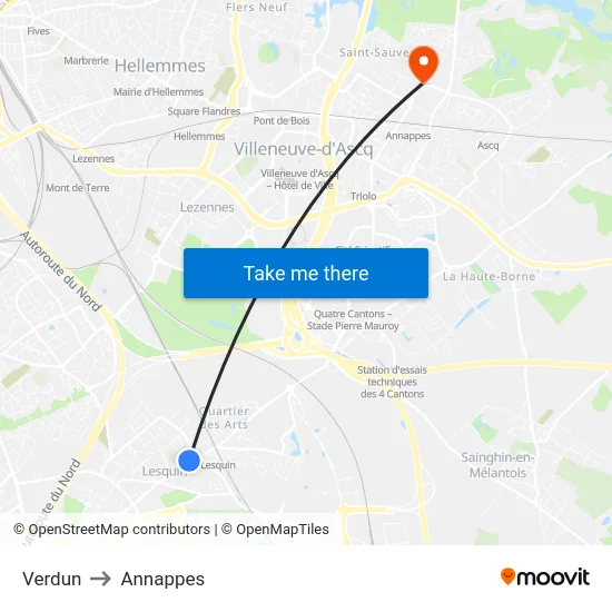 Verdun to Annappes map