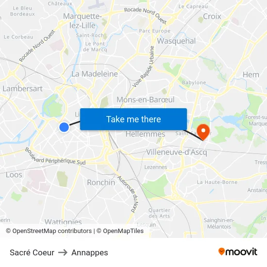 Sacré Coeur to Annappes map