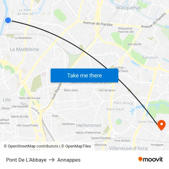 Pont De L'Abbaye to Annappes map