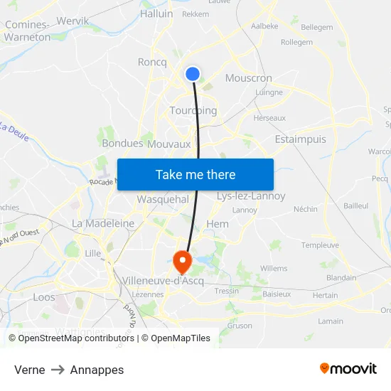 Verne to Annappes map