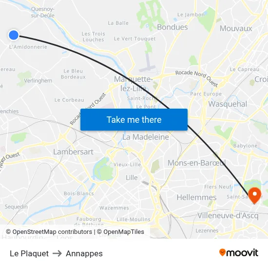 Le Plaquet to Annappes map