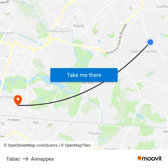 Tabac to Annappes map