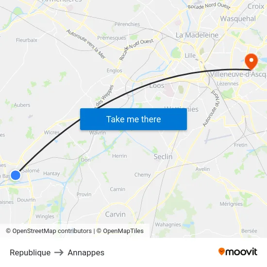 Republique to Annappes map