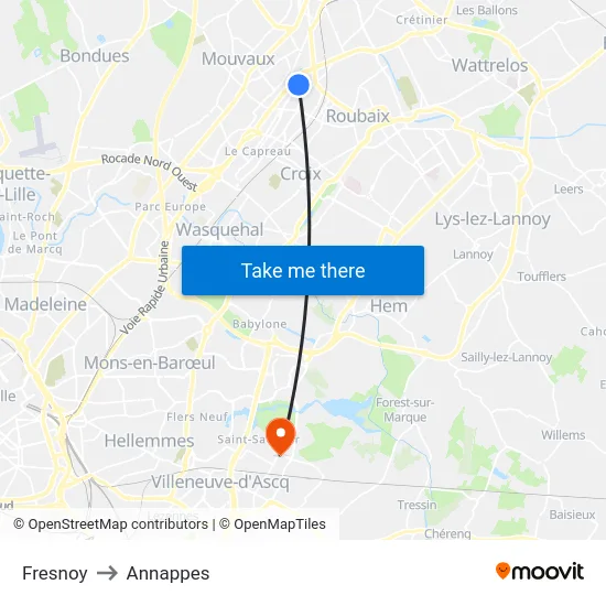 Fresnoy to Annappes map