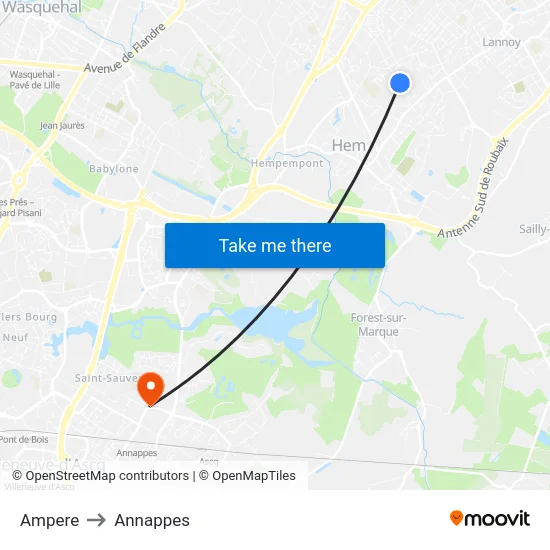 Ampere to Annappes map