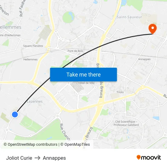 Joliot Curie to Annappes map