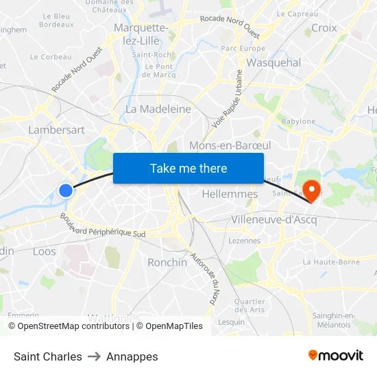 Saint Charles to Annappes map