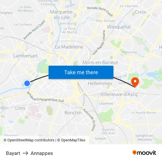 Bayart to Annappes map