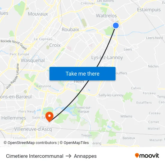 Cimetiere Intercommunal to Annappes map