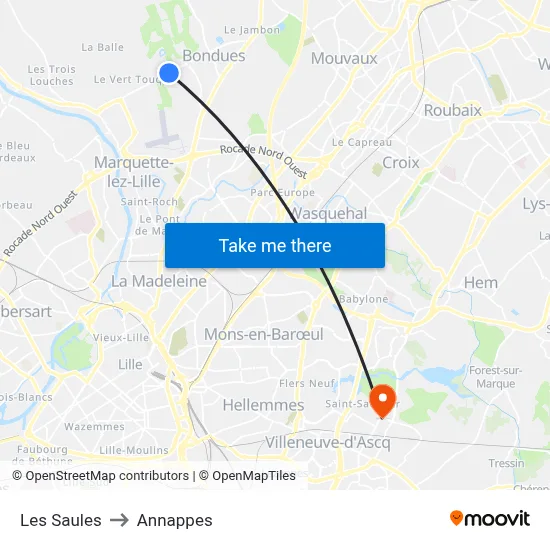 Les Saules to Annappes map