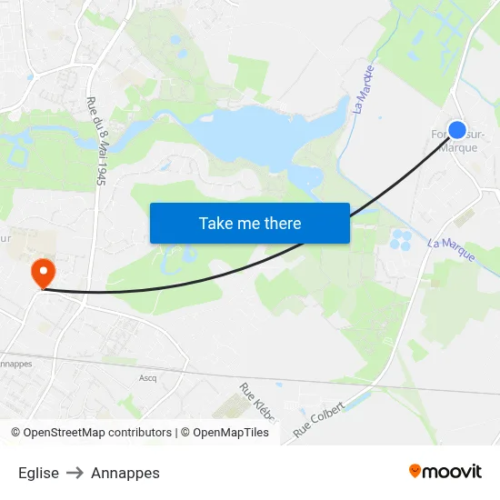 Eglise to Annappes map