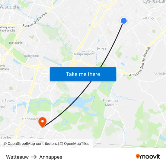 Watteeuw to Annappes map