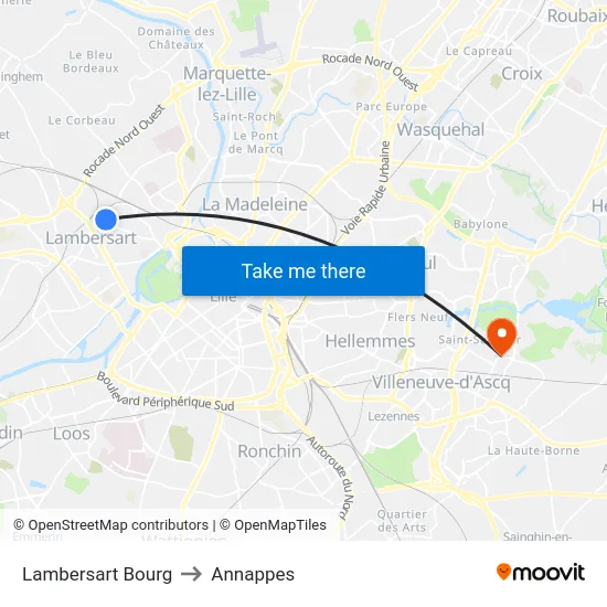 Lambersart Bourg to Annappes map