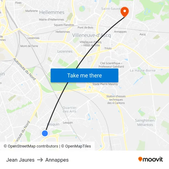 Jean Jaures to Annappes map