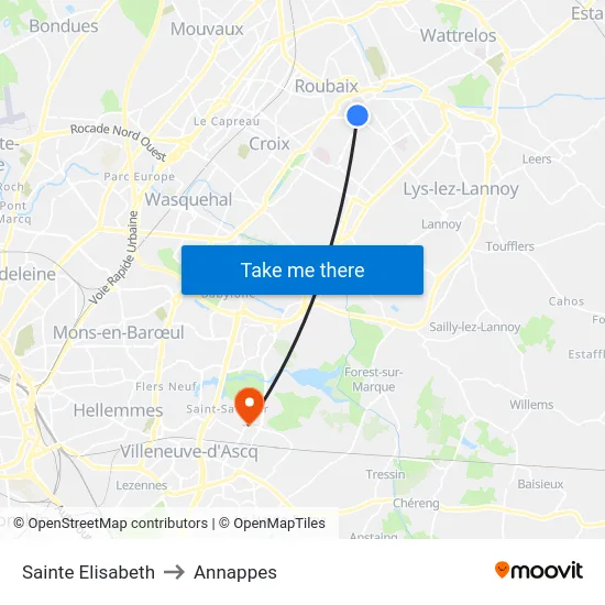 Sainte Elisabeth to Annappes map