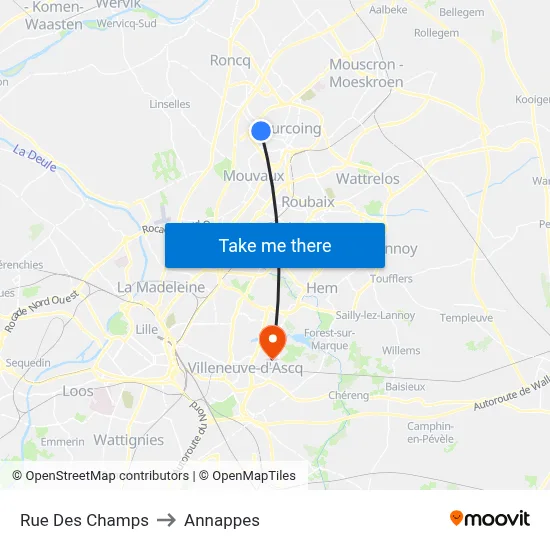 Rue Des Champs to Annappes map