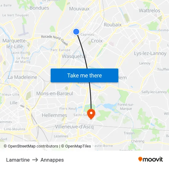 Lamartine to Annappes map