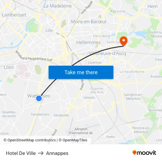Hotel De Ville to Annappes map