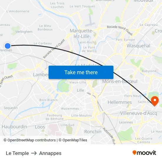 Le Temple to Annappes map