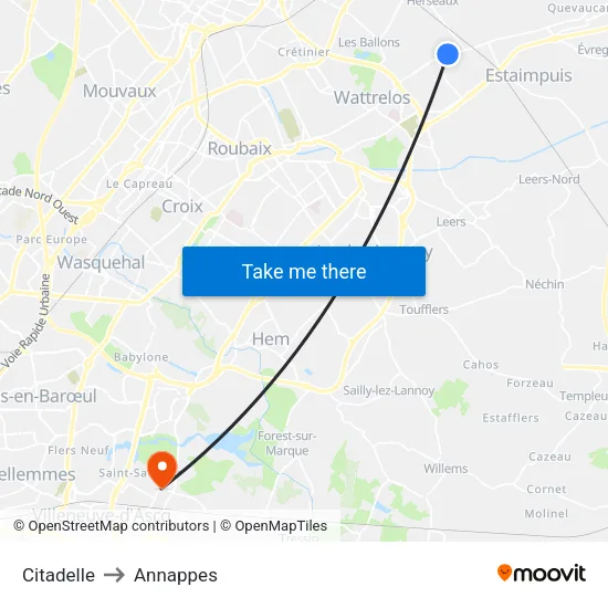 Citadelle to Annappes map