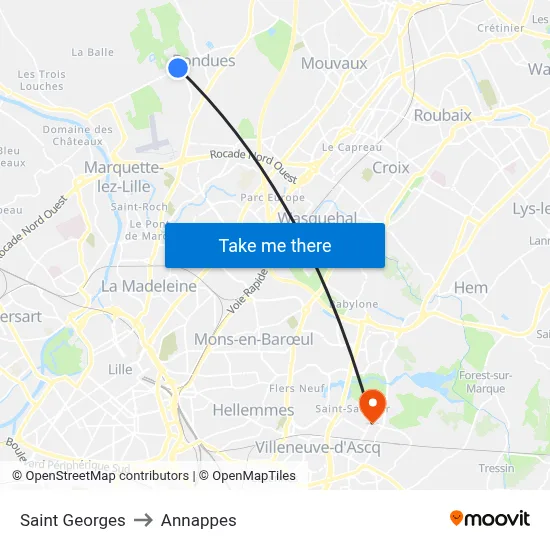 Saint Georges to Annappes map