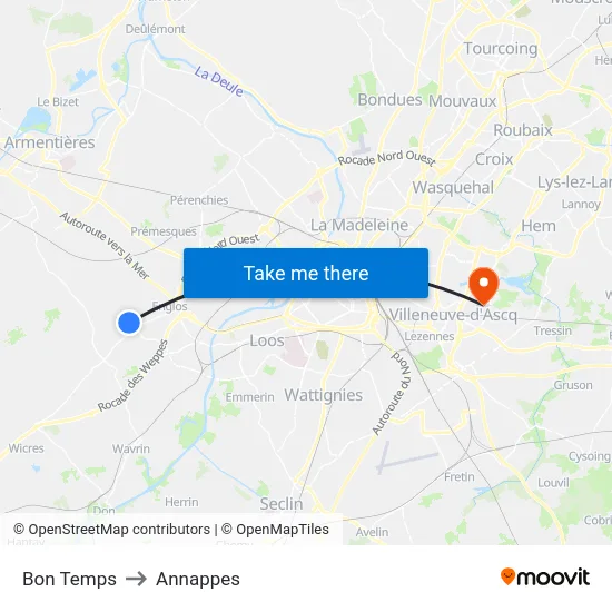 Bon Temps to Annappes map