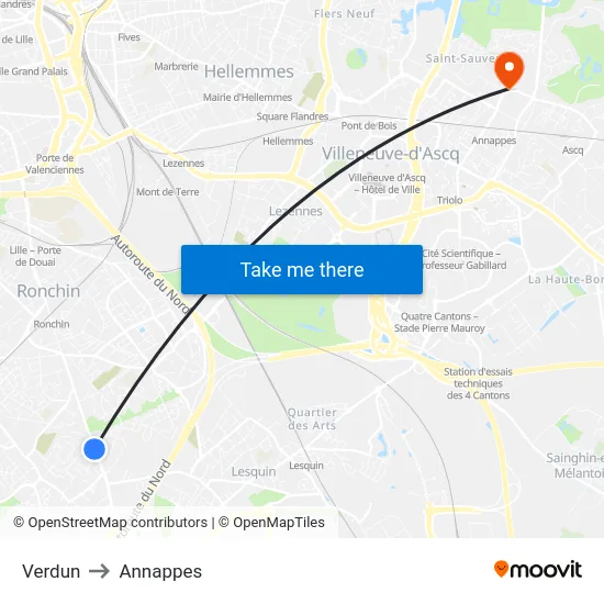 Verdun to Annappes map