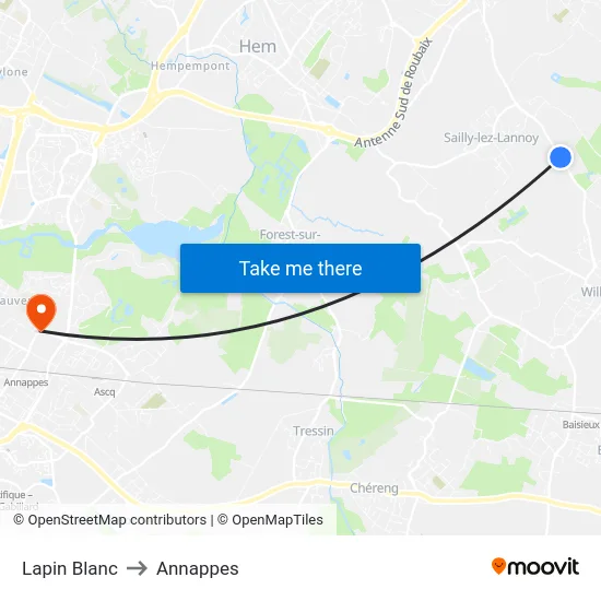 Lapin Blanc to Annappes map