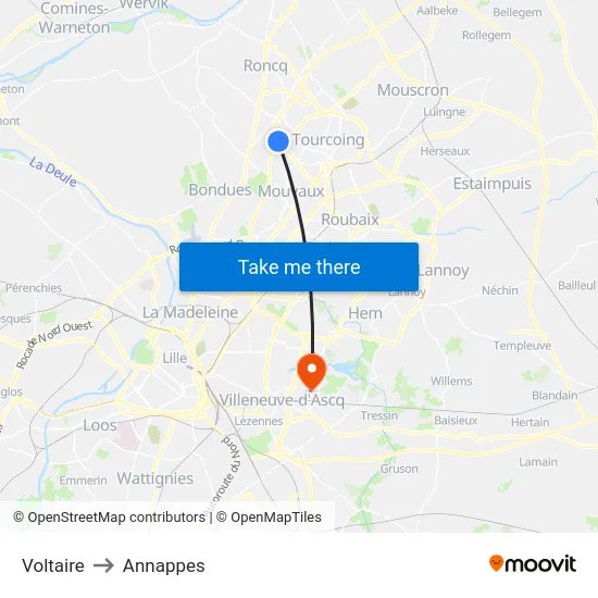 Voltaire to Annappes map