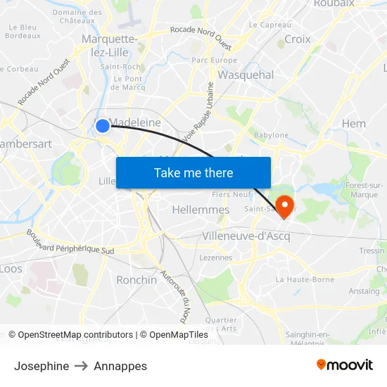 Josephine to Annappes map