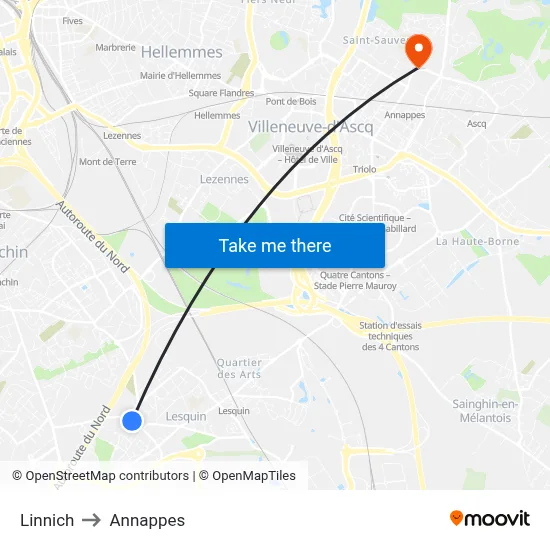 Linnich to Annappes map