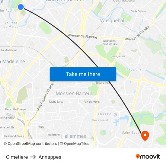 Cimetiere to Annappes map